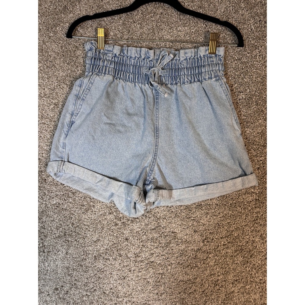 Forever 21 Paperbag Elastic Waist Jean Shorts Size‎ M Denim Roll Cuff Streetwear